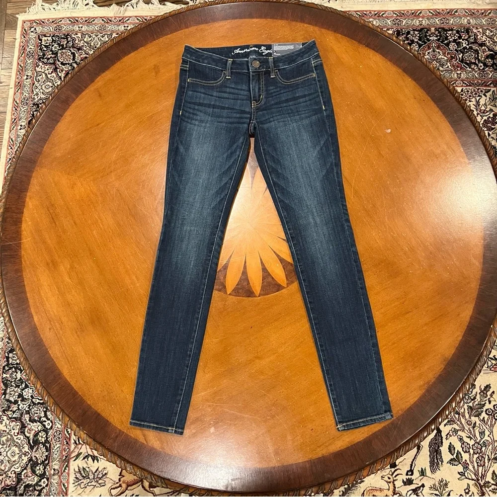 NWT American Eagle Outfitters AE Low Rise Jeggings Dark Indigo Wash 4R Stretch - Picture 2 of 16